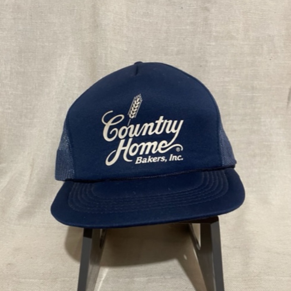 Authentic VINTAGE 90s Navy Blue Trucker Flat Bill Hat